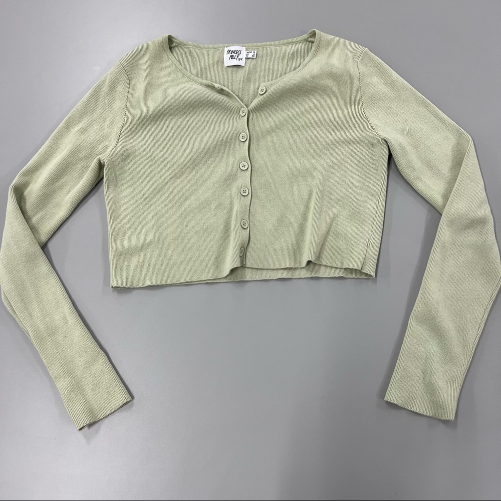 PRINCESS POLLY Green Michael Top Crop Cardigan